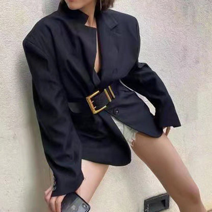 High Quality Genuine Leather Classic Black Wide Belt Trendy Plus Size Metal Buckle