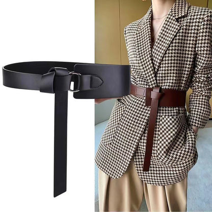 Donnain Sheepskin Women Belt Genuine Leather Soft Wide Knotted Waist Belt High Quality Luxury Fashion Waistband