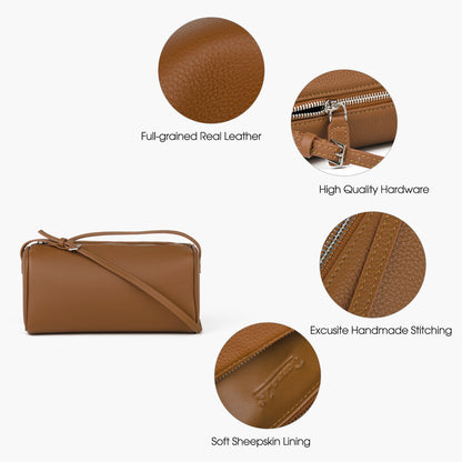 Korean-style genuine leather mini handbag, women's cylindrical crossbody bag