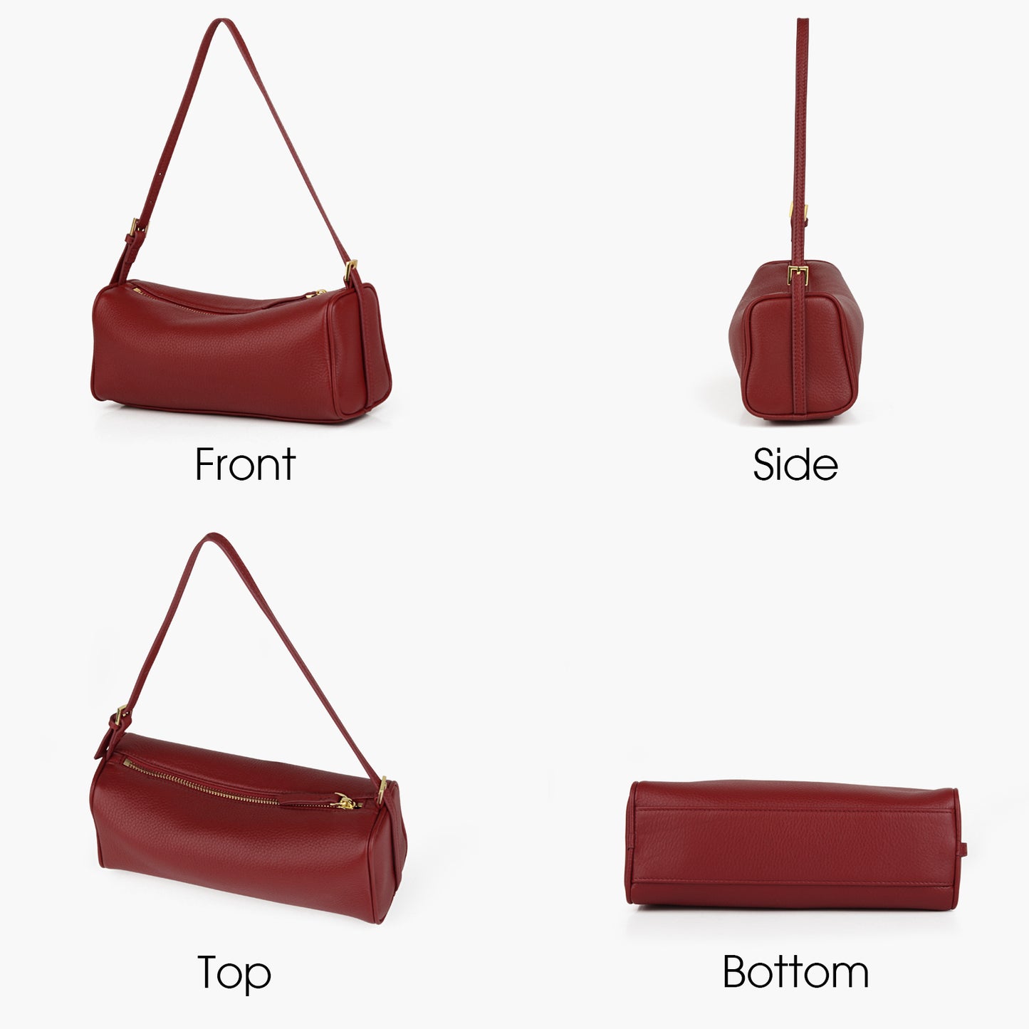 High-end full-grain leather women's crossbody bag, long bucket bag, simple handbag with adjustable shoulder strap