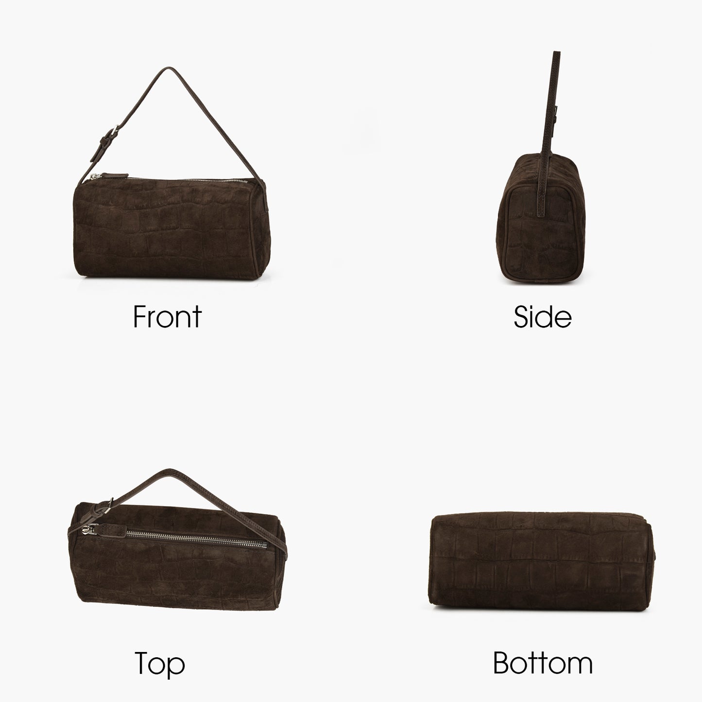 Coffee embossed suede mini handbag, women's simple adjustable shoulder strap crossbody bag
