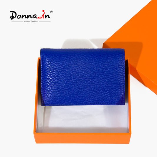 Donnain Fashion Genuine Leather Minimalist Credit Card Holder for Women & Men, Trendy Y2K Color Wallets Coin Purse