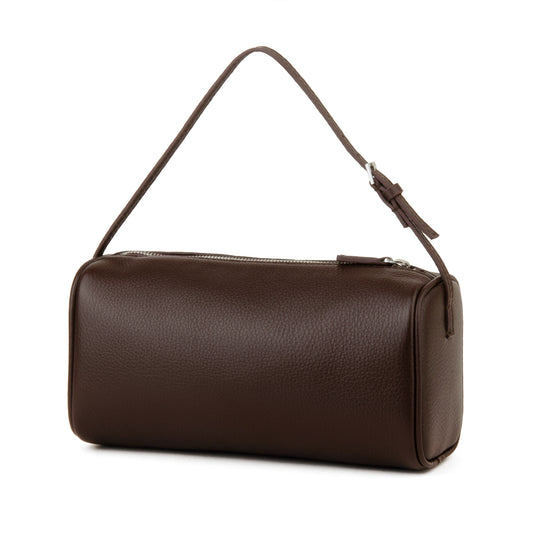 Coffee-colored mini handbag with adjustable shoulder strap