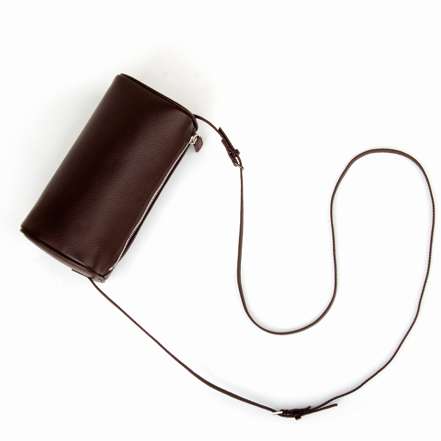 Coffee-colored mini handbag with adjustable shoulder strap