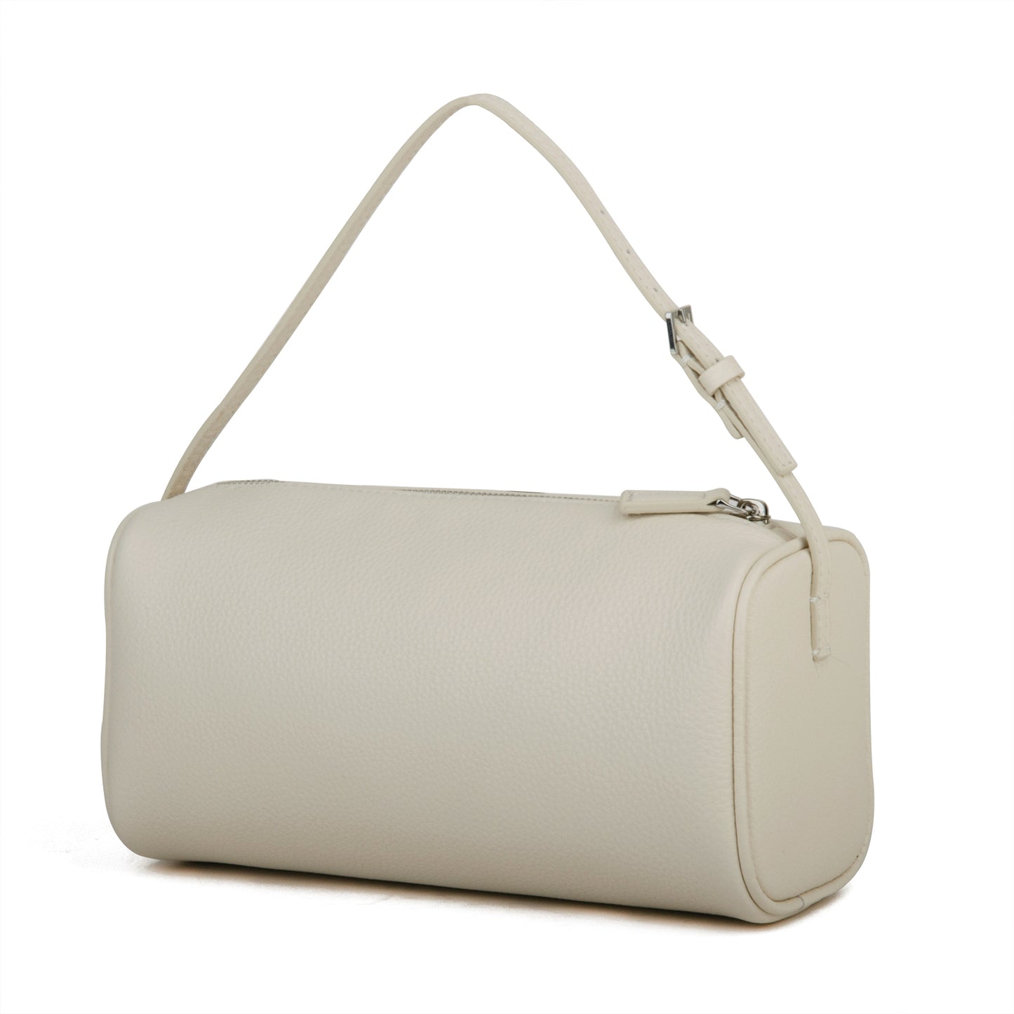 White genuine leather cylindrical women's handbag