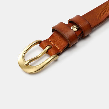 Natural Calfskin Vegetable Leather Slim Waist Belts Women