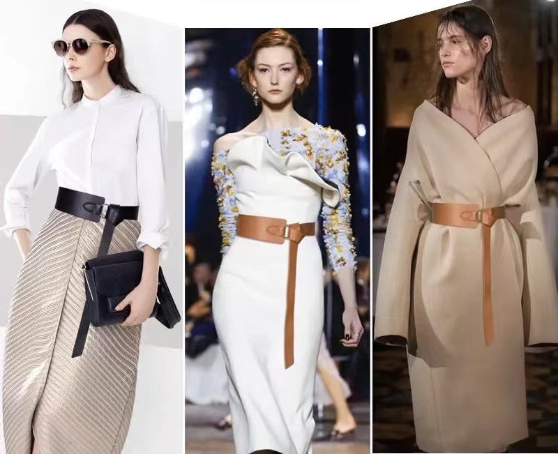 Donnain Sheepskin Women Belt Genuine Leather Soft Wide Knotted Waist Belt High Quality Luxury Fashion Waistband