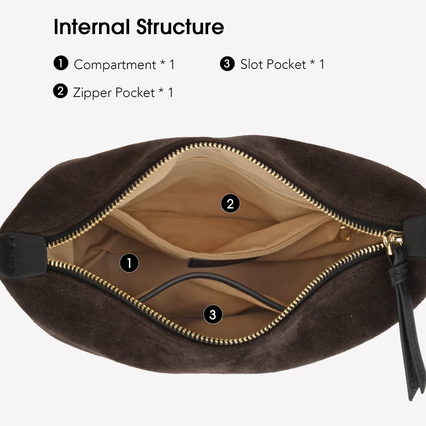 Suede Women's Handbag, Large Capacity Crescent Shoulder Bag