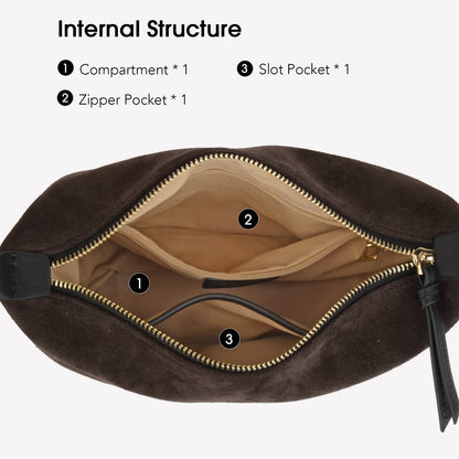 Suede Women's Handbag, Large Capacity Crescent Shoulder Bag