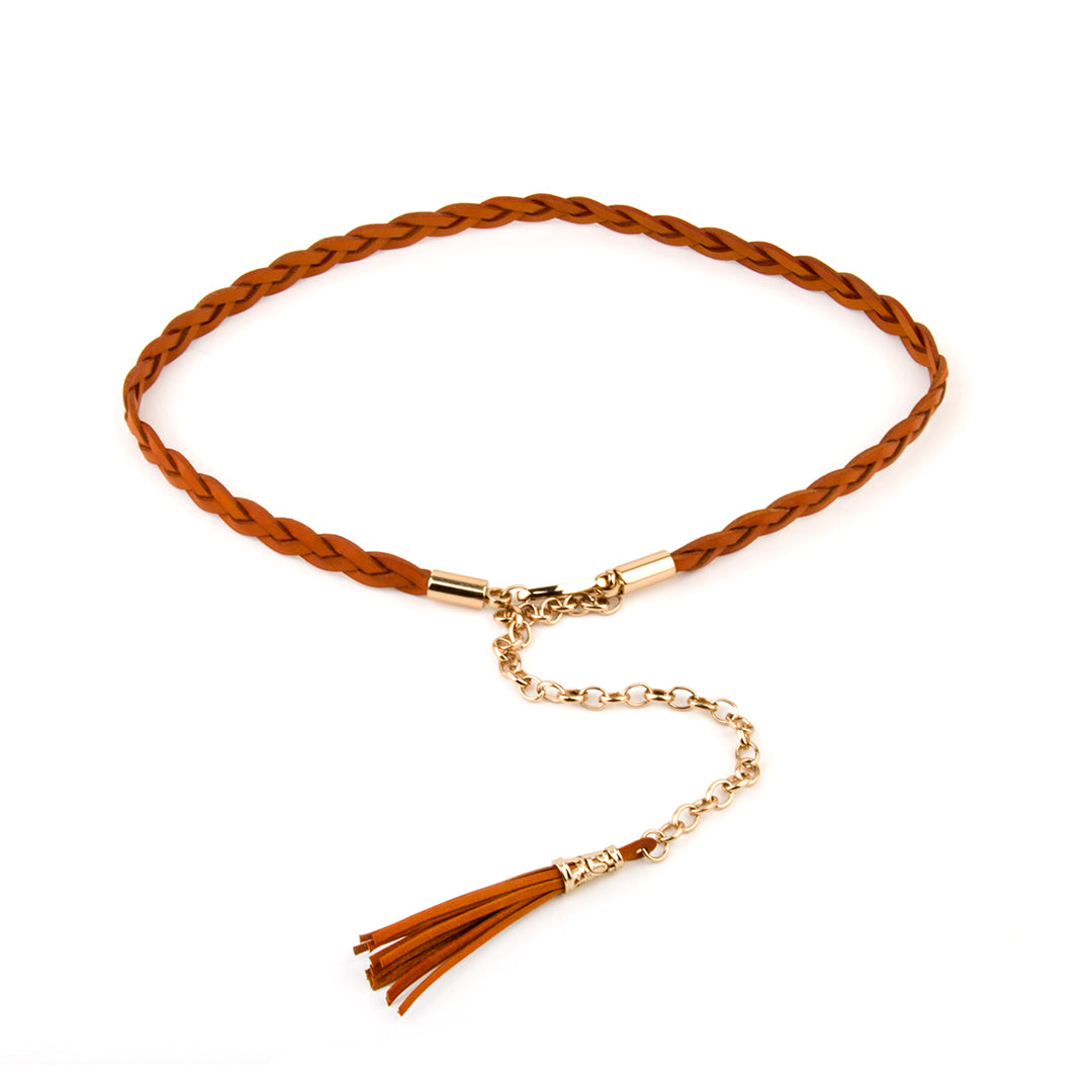 Ladies Belt Woven Leather Tassel Waist Belt Chain Adornment Dress Genuine Leather Slim Elegant for Lady Caramel / 1.5 x 93 cm / China Ladies Belt Woven Leather Tassel Waist Belt Chain Adornment Dress Genuine Leather Slim Elegant for Lady Caramel / 1.5 x 93 cm / China