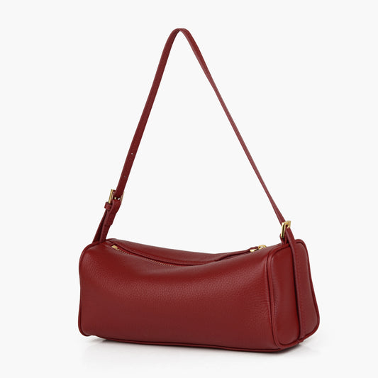 High-end full-grain leather women's crossbody bag, long bucket bag, simple handbag with adjustable shoulder strap