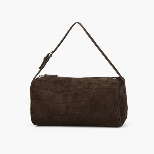 Coffee embossed suede mini handbag, women's simple adjustable shoulder strap crossbody bag