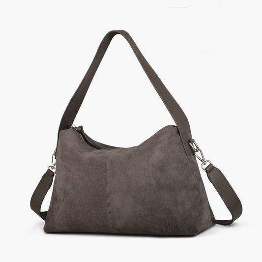 Suede Leather Crossbody Bags for Women, Slouchy Suede Shoulder Bag with Adjustable Wide Strap and Tote Handbag