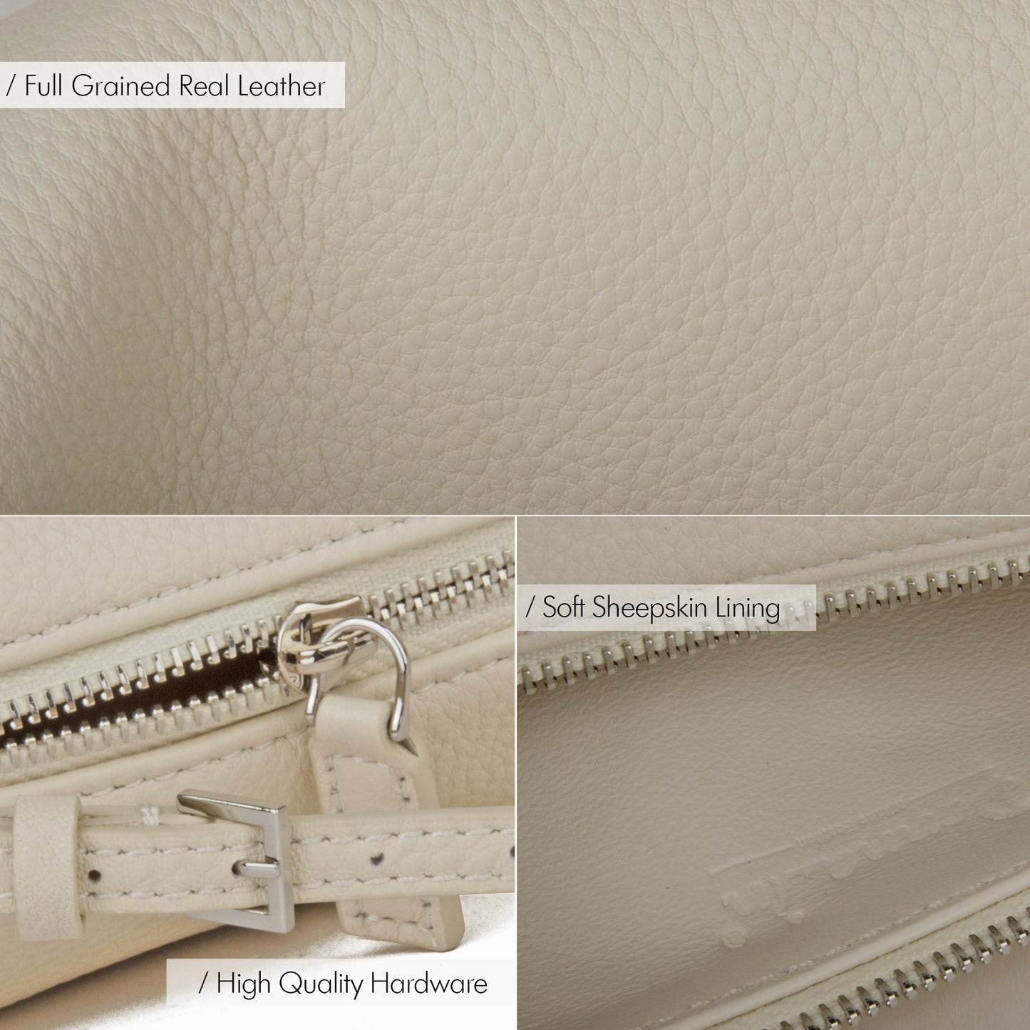 White genuine leather cylindrical women's handbag