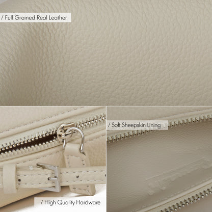 White genuine leather cylindrical women's handbag