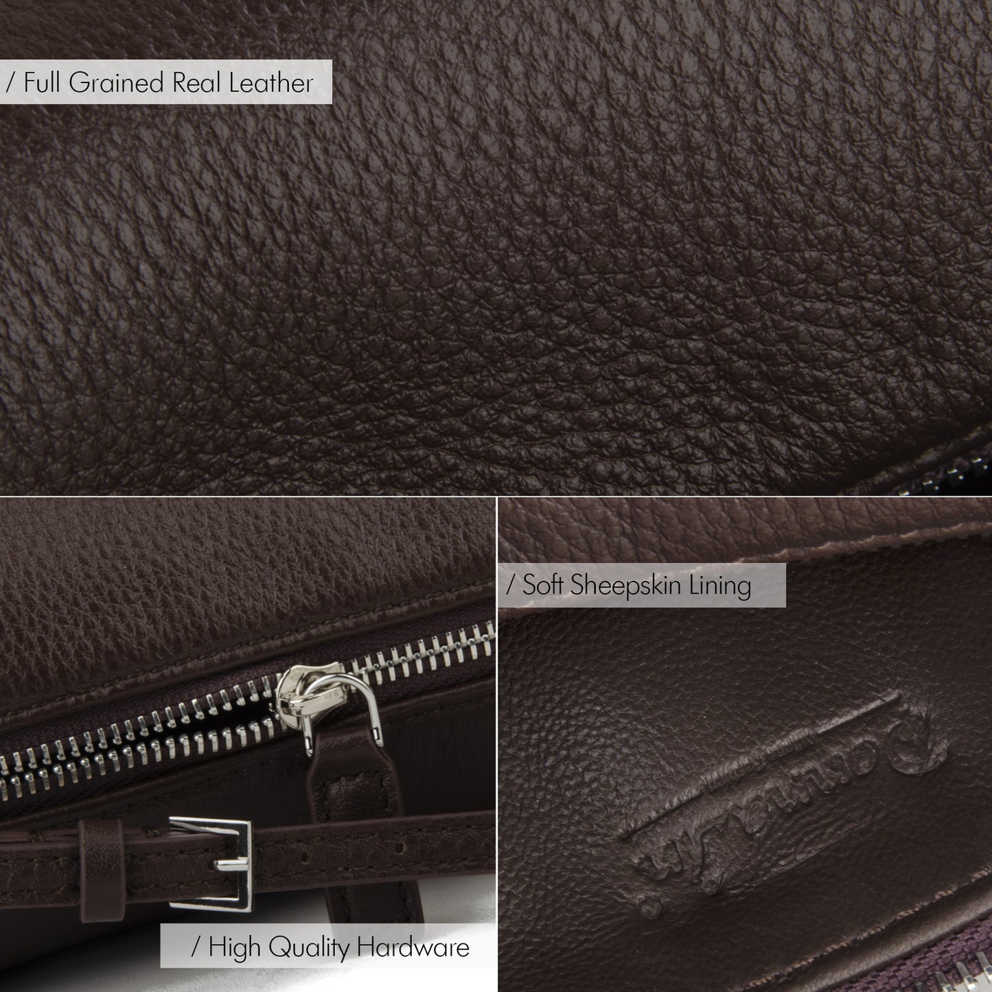 Coffee-colored mini handbag with adjustable shoulder strap