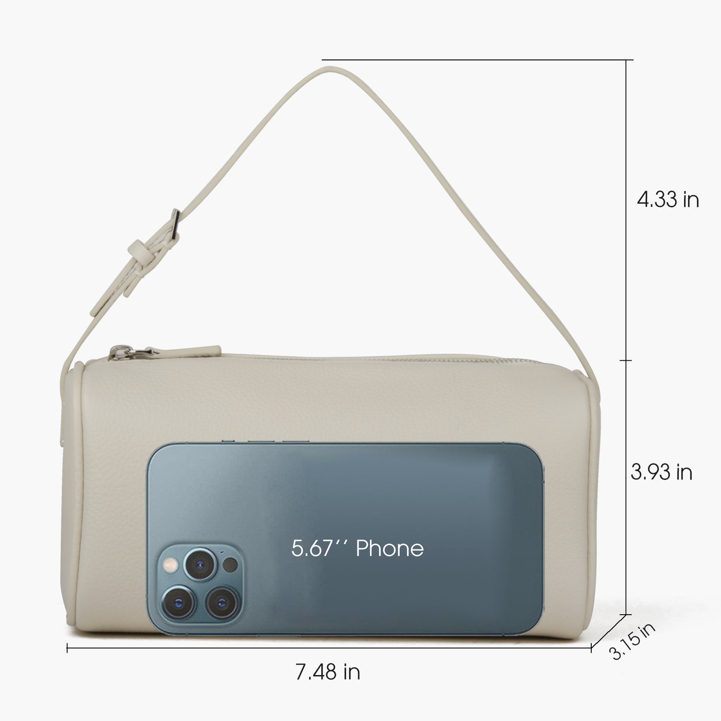 White genuine leather cylindrical women's handbag