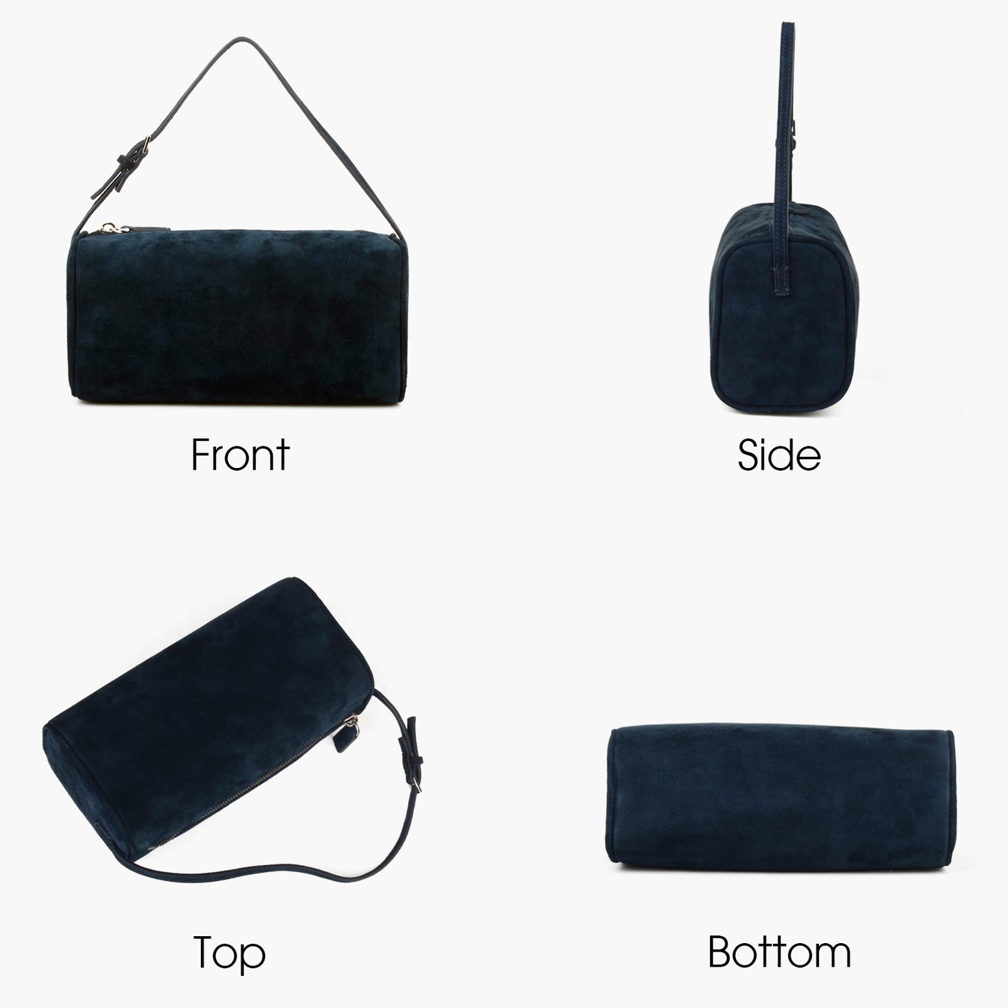 Minimalist women's suede handbag with adjustable shoulder strap