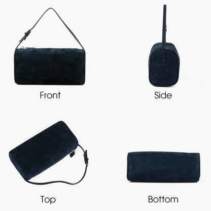 Minimalist women's suede handbag with adjustable shoulder strap