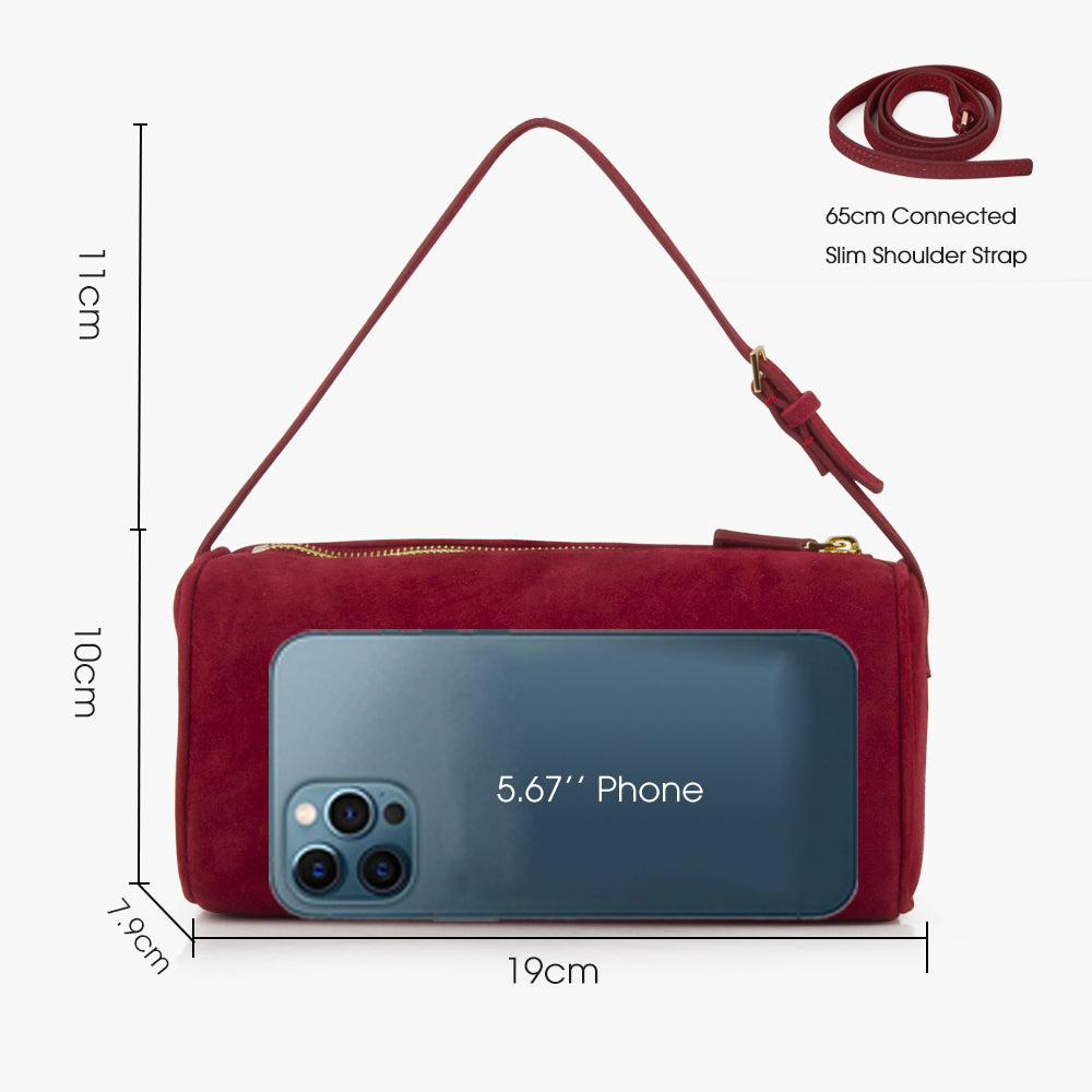 New red suede mini handbag, solid color minimalist crossbody bag