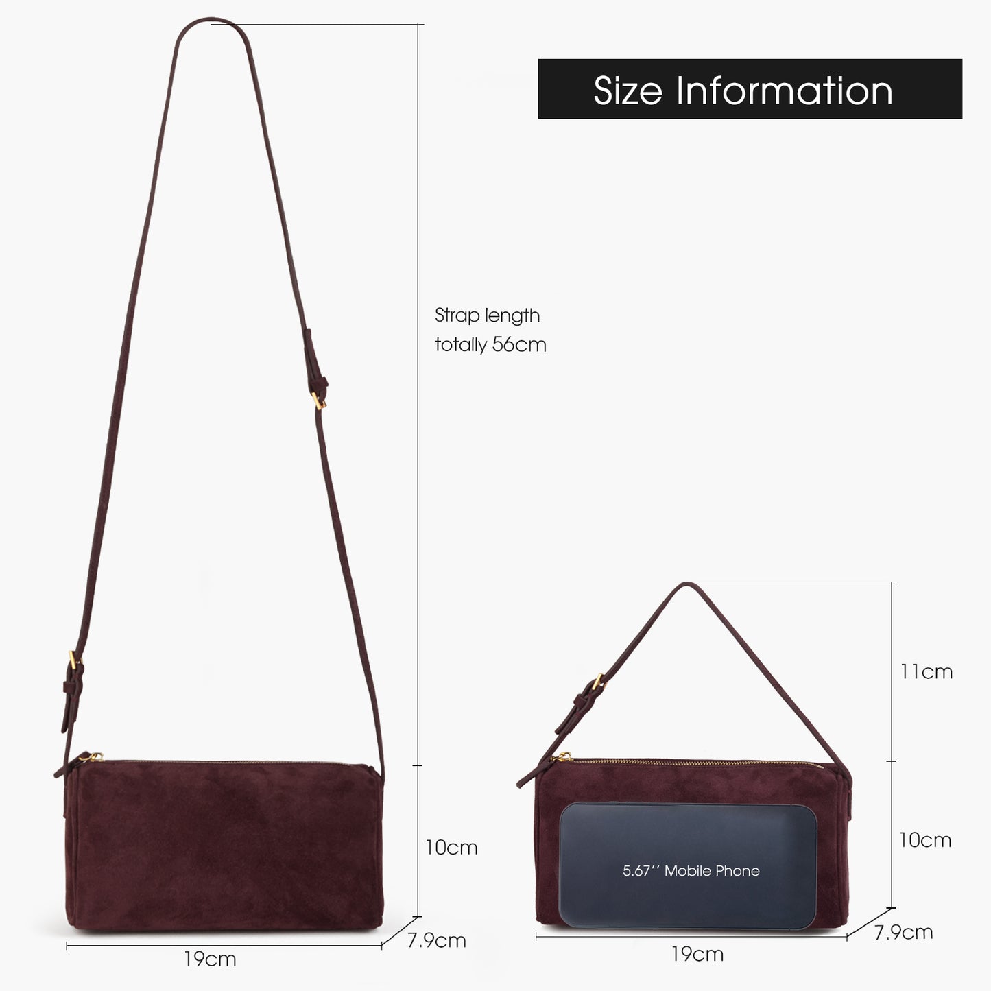 High-quality suede handbag, mini compact women's crossbody bag