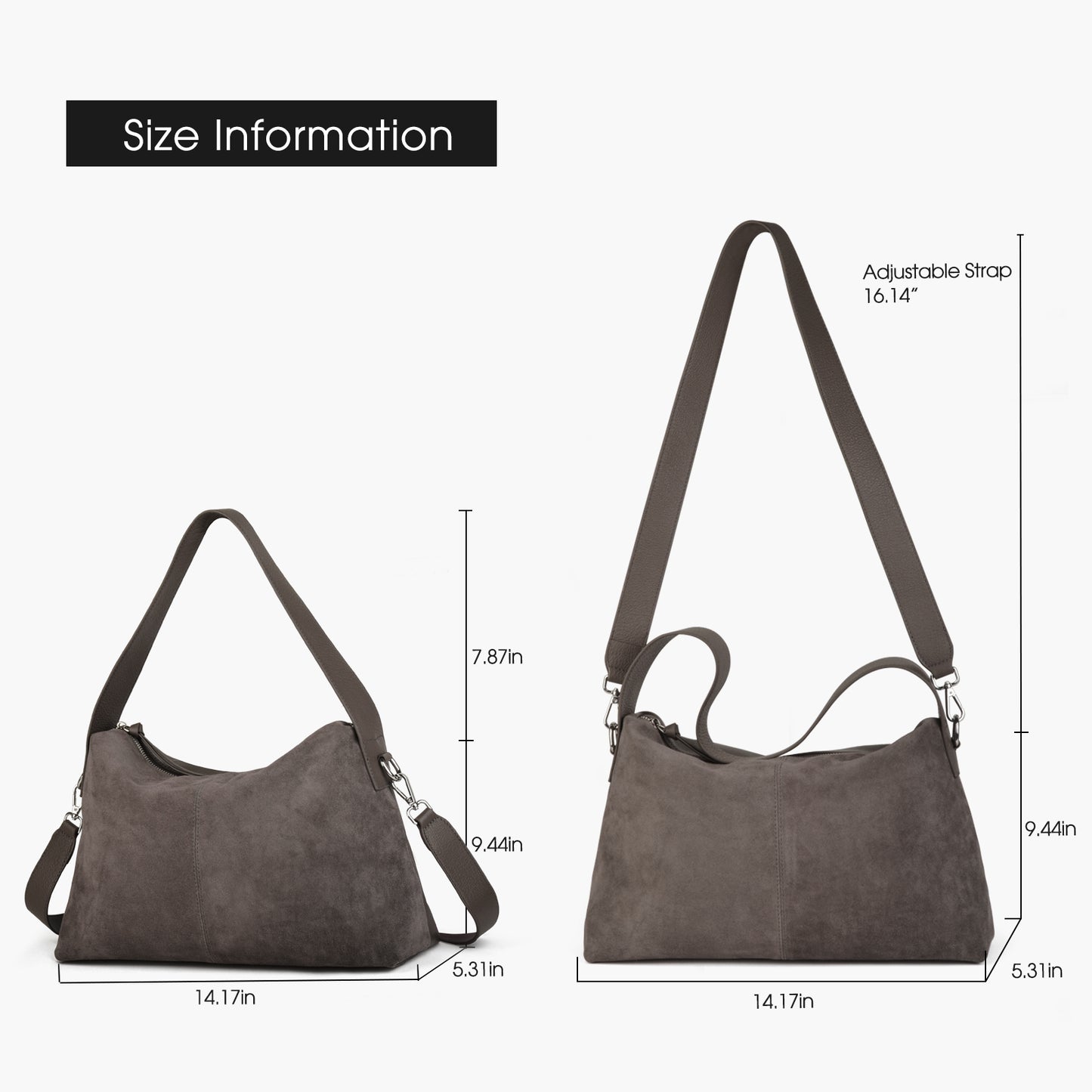 Suede Leather Crossbody Bags for Women, Slouchy Suede Shoulder Bag with Adjustable Wide Strap and Tote Handbag