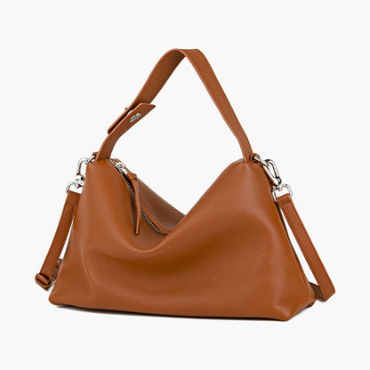 Brown leather tote and crossbody bag, suitable for commuting to work