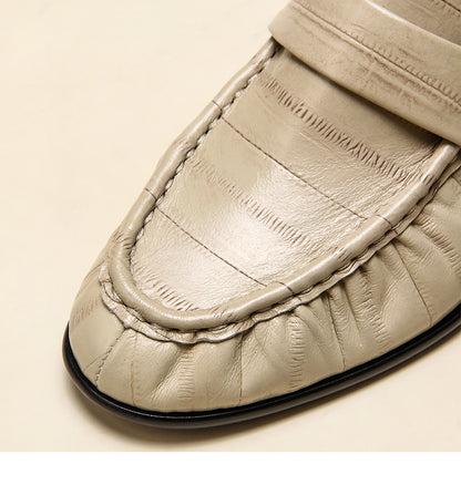 Gold Shark Pattern Sheepskin Loafers
