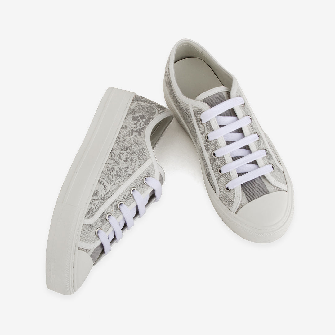 Grey Floras 3D Embroidery Flat Sneakers