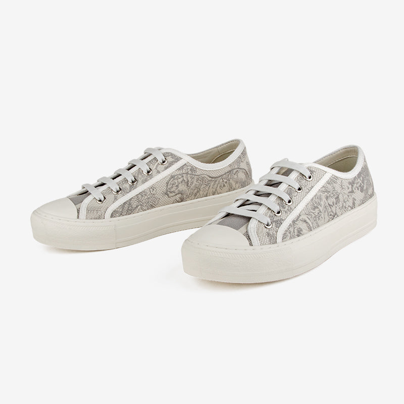 Grey Floras 3D Embroidery Flat Sneakers