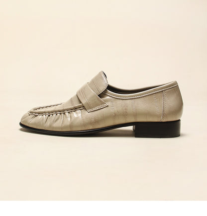 Gold Shark Pattern Sheepskin Loafers