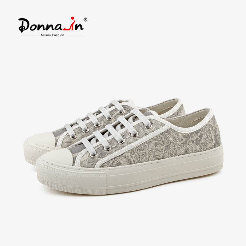 Grey Floras 3D Embroidery Flat Sneakers