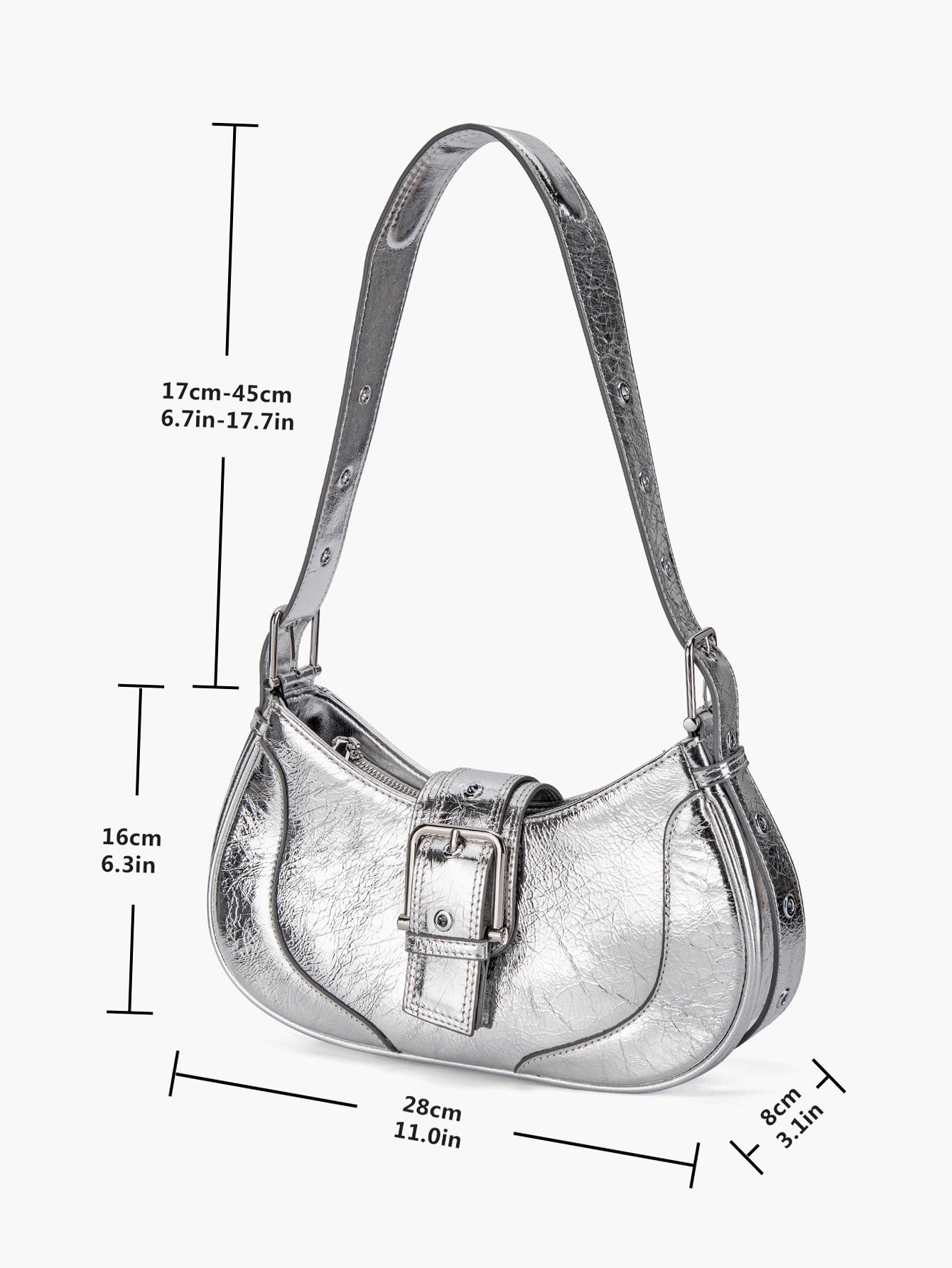 Stylish Silver Leather Crescent Women Bags