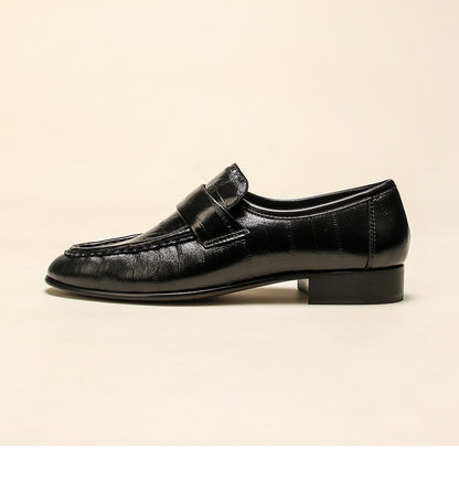 Gold Shark Pattern Sheepskin Loafers
