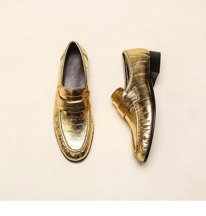 Gold Shark Pattern Sheepskin Loafers