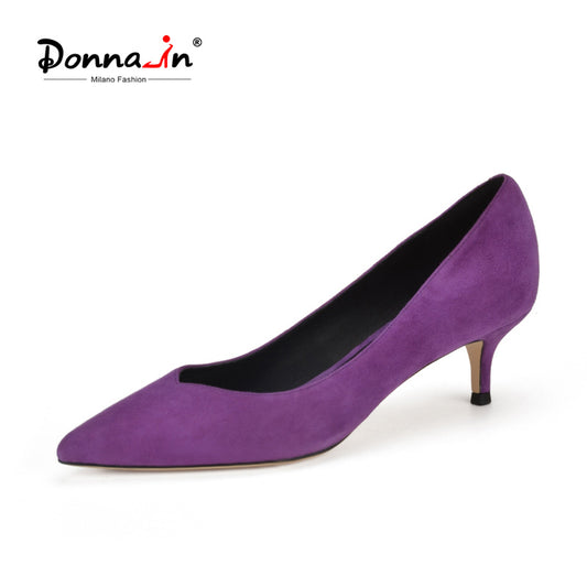 Trendy Purple Suede Leather Med Heel Lady Shoes