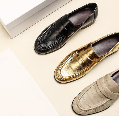 Gold Shark Pattern Sheepskin Loafers