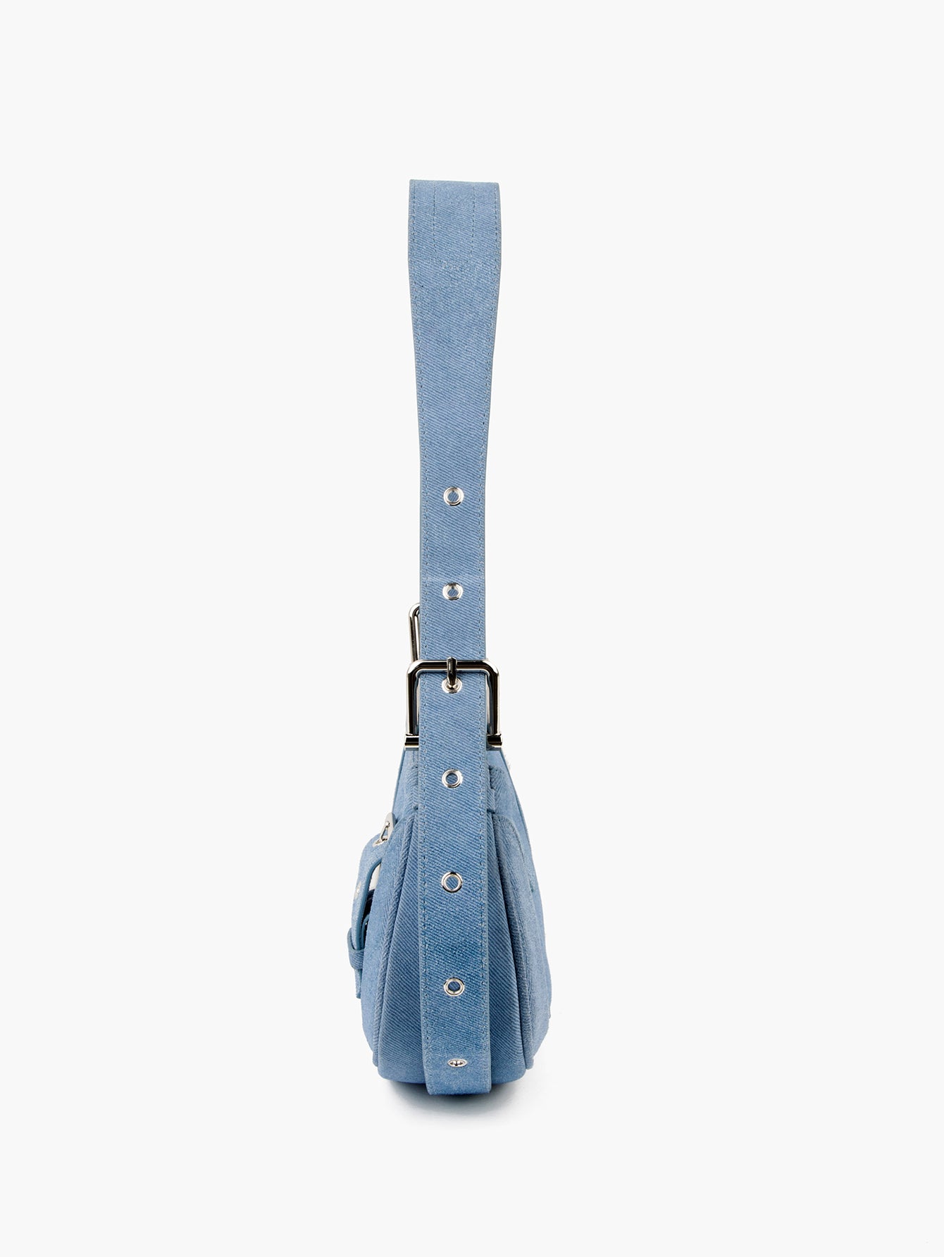 Denim Pattern Cowhide Leather Crescent Hobo Bag