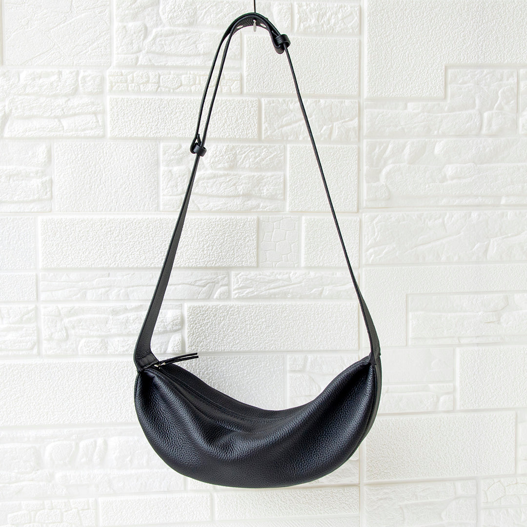Natural Grain Leather Crescent Sling Bag For Women