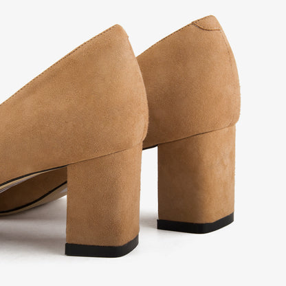 Suede Leather Block Heel Lady Shoes