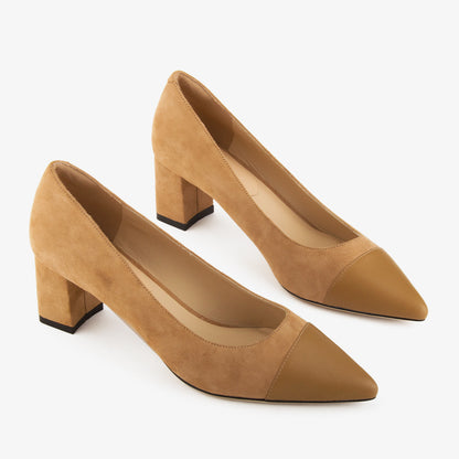 Suede Leather Block Heel Lady Shoes