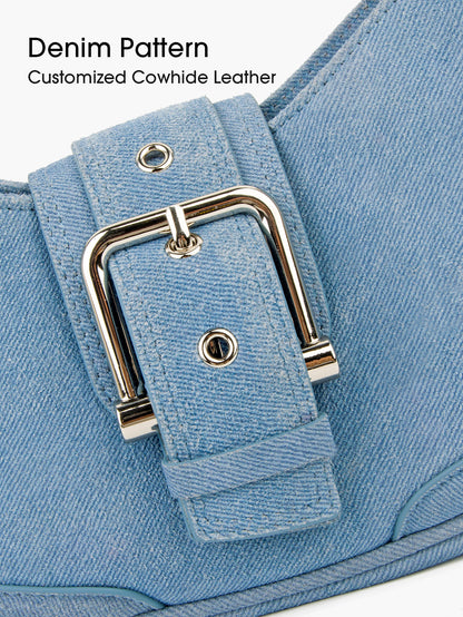 Denim Crescent Hobo Bag
