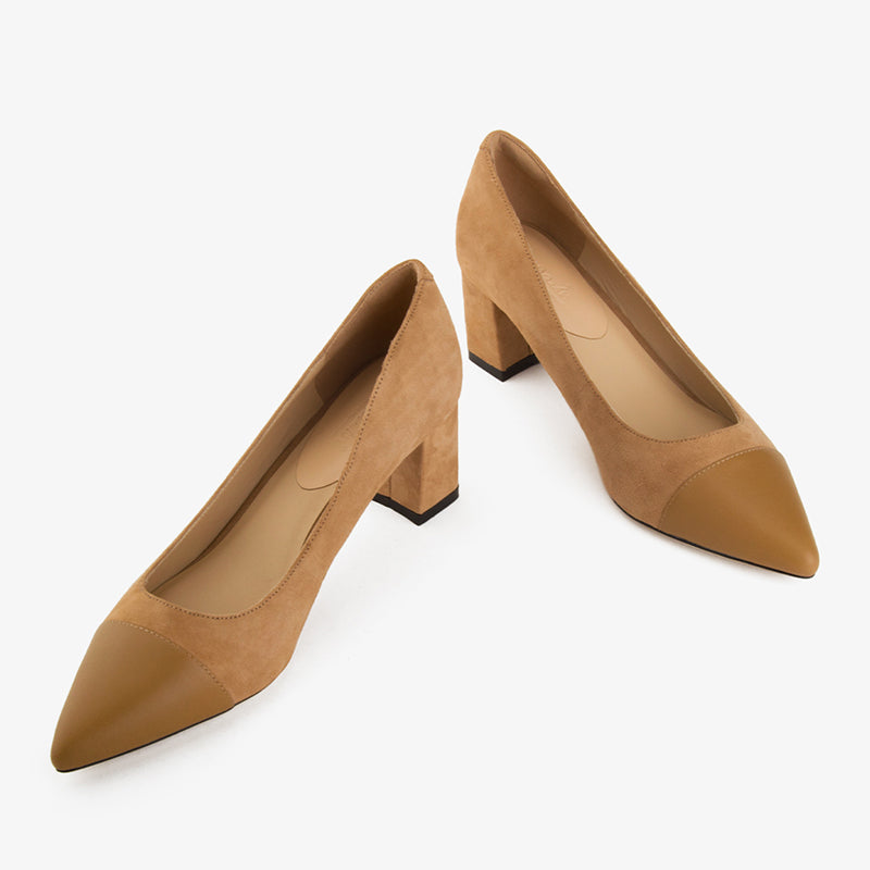 Suede Leather Block Heel Lady Shoes
