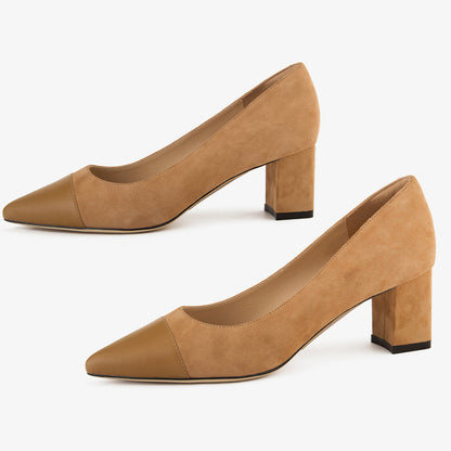 Suede Leather Block Heel Lady Shoes