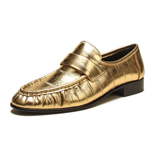 Gold Shark Pattern Sheepskin Loafers