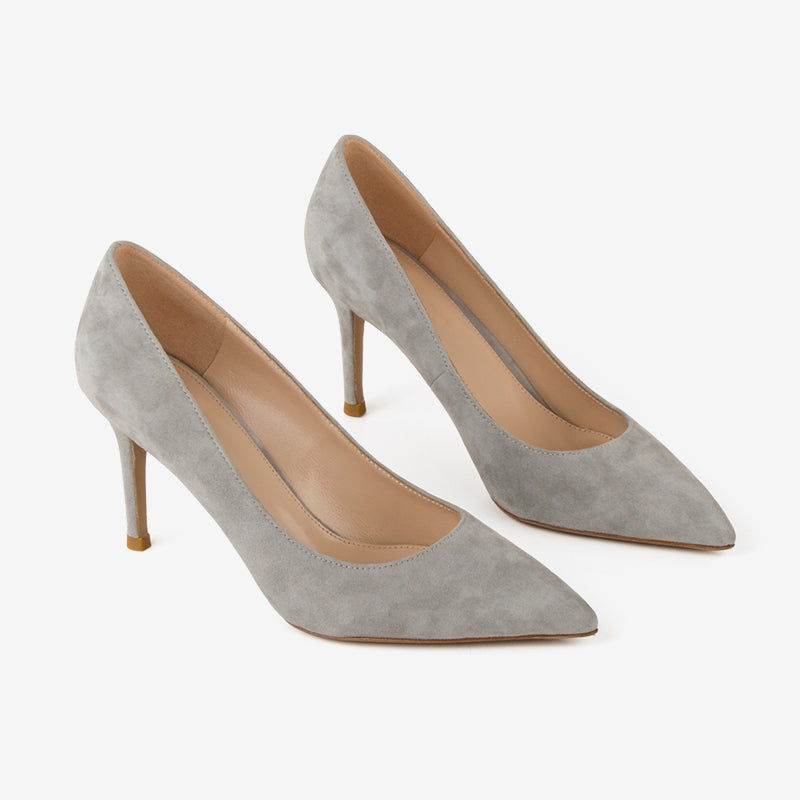 Grey Natural Suede High Heel Shoes