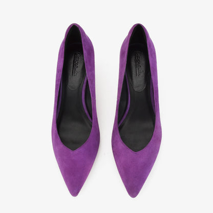 Trendy Purple Suede Leather Med Heel Lady Shoes