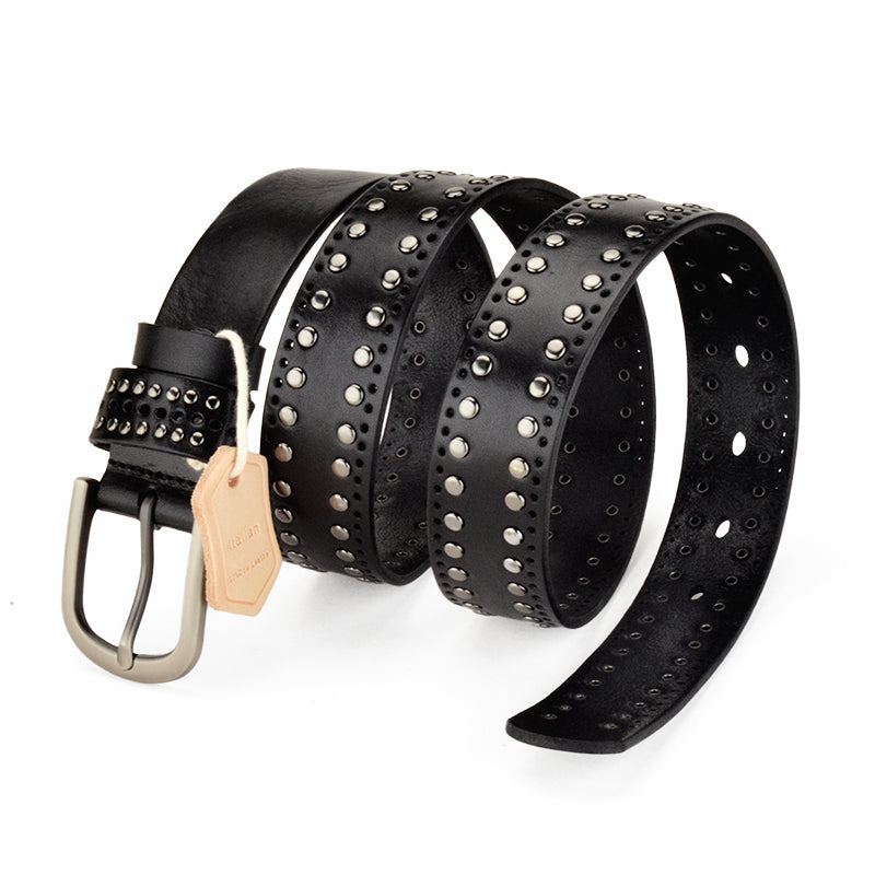 Punk Rivet Black Calfskin Waist Belts