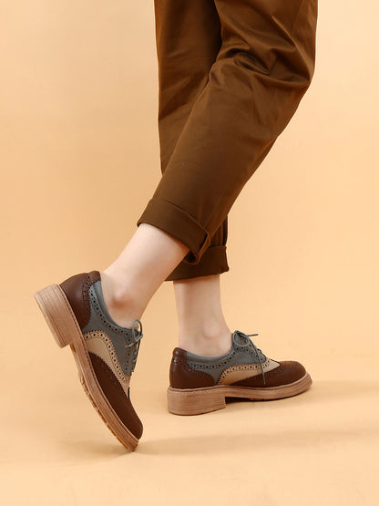 Mixed Color Brogue Oxford Women Shoes