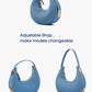 Customized Denim Pattern Genuine Leather Crescent Hobo Handbags